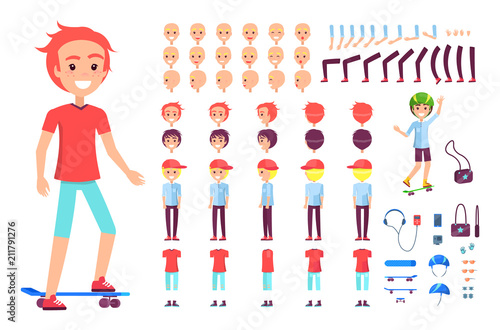 Cheerful Teenager on Skateboard, Vector Poster