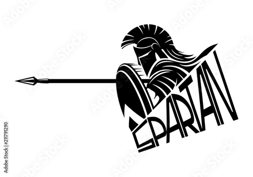 Spartan with a spear and a shield on a white background.