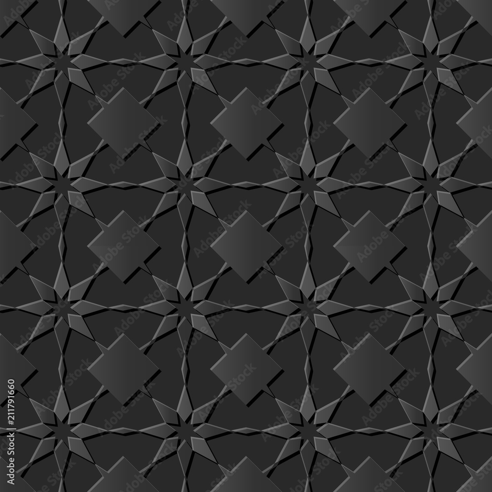 Fototapeta premium 3D dark paper art Islamic geometry cross pattern seamless background