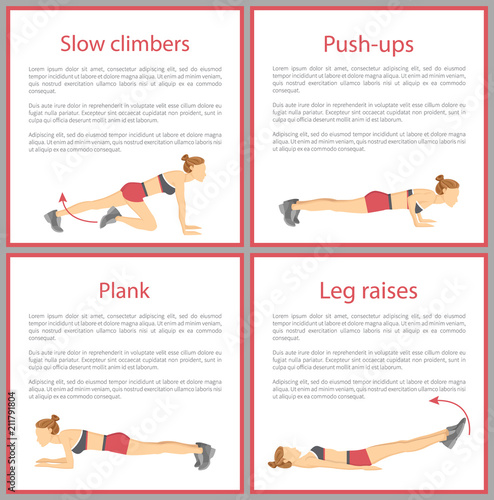 Slow Climbers and Push Ups Set Vector Illustration