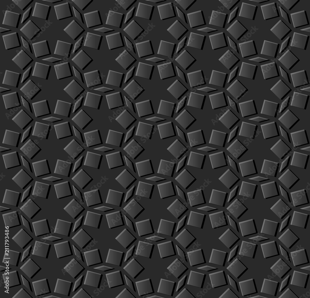 3D dark paper art Islamic geometry cross pattern seamless background 3D dark paper art Islamic geometry cross pattern seamless background
