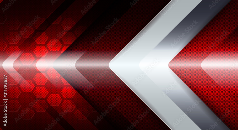 Fototapeta premium Geometric red background with a white arrow shape.