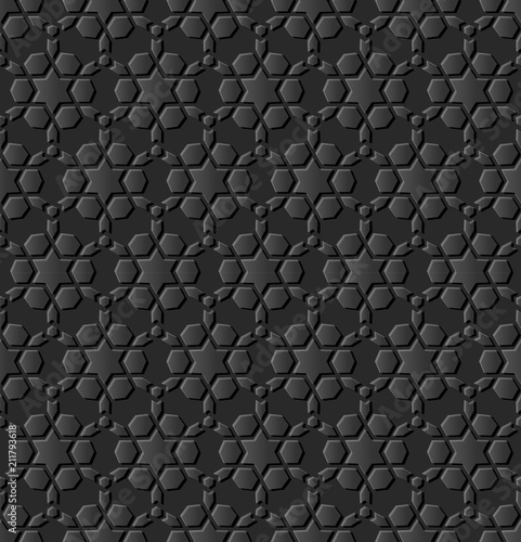 3D dark paper art Islamic geometry cross pattern seamless background © Phoebe Yu