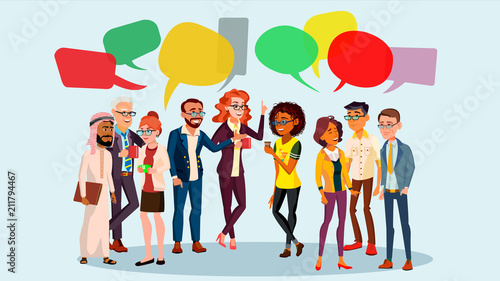 People Group Chat Vector. Business People. Communication Social Network. Social Group.Speech Bubbles. Illustration