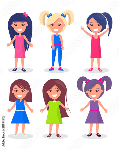 Smiling Brunette and Blonde Girls with Hairstyles