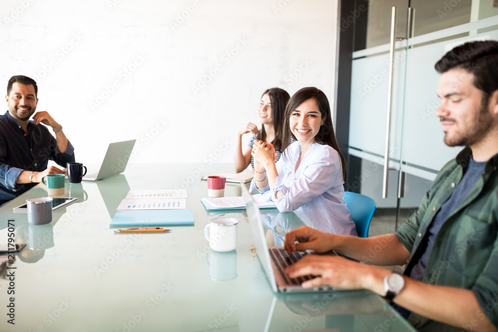 Smiling woman in meeting Smiling woman in meeting