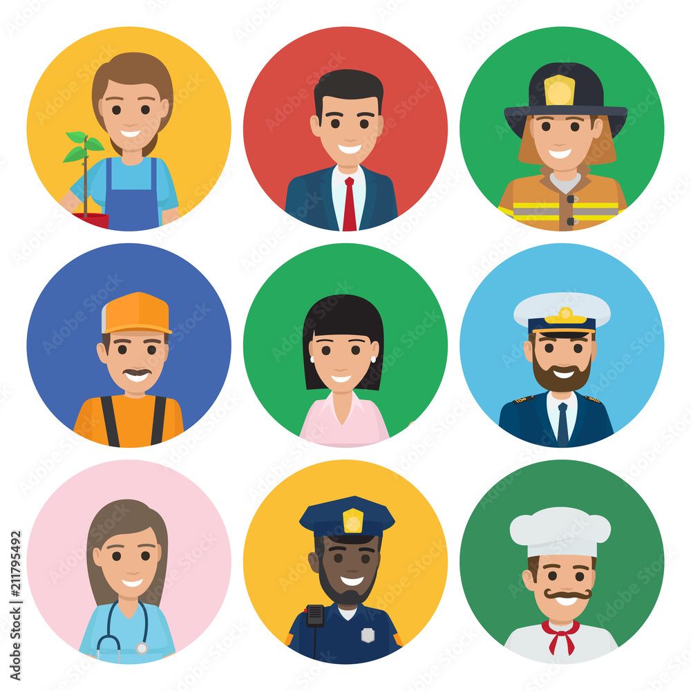 Professions People Cartoon Characters Icons Set Professions People Cartoon Characters Icons Set