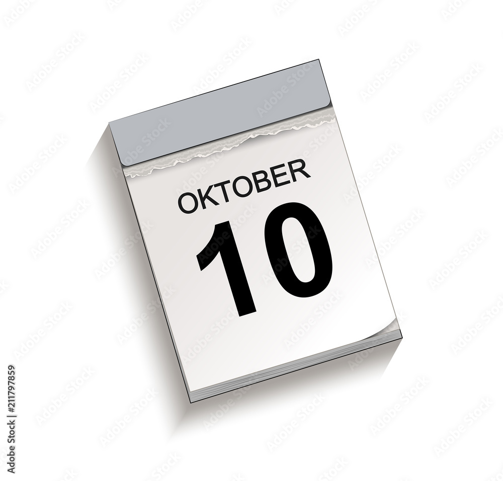 Kalender, Abreißkalender mit Datum 10 Oktober
Vektor Illustration isoliert auf weißem Hintergrund Kalender, Abreißkalender mit Datum 10 Oktober
Vektor Illustration isoliert auf weißem Hintergrund