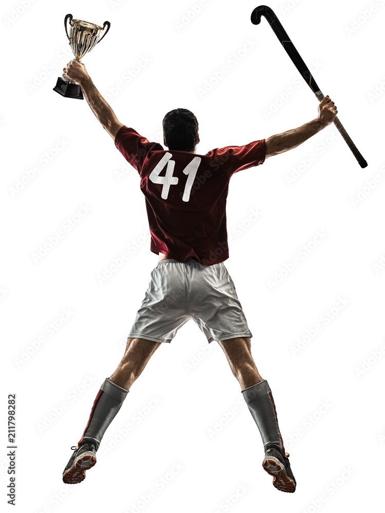 Fototapeta premium one caucasian field hockey player man isolated silhouette on white background