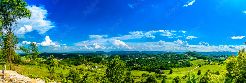 Zagorje landscape panorama scenery. / Panorama of marble landscape in Zagorje region, picturesque view from Veliki Tabor landmark.