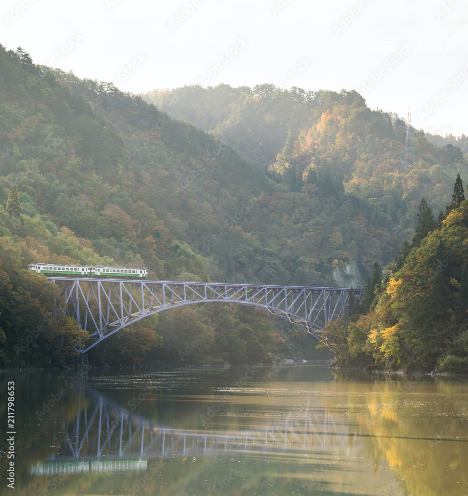 Fototapeta premium Fukushima First Bridge Tadami River Japan