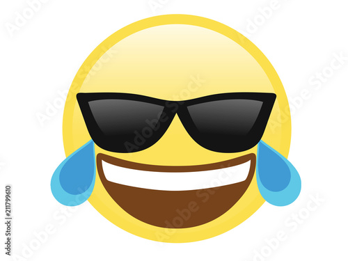 Vector yellow laughing face with black sunglasses flat icon