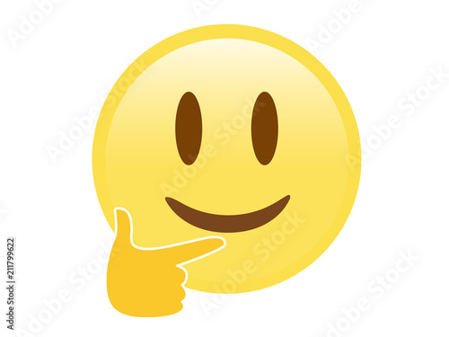 Vector yellow considering and smiley face with right hand flat icon