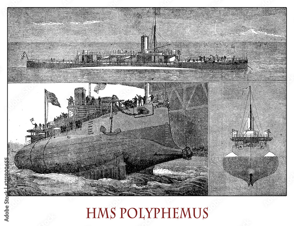 HMS Polyphemus was a British royal navy ironclad, torpedo ram with torped  tubes from 1881 used for coastal defence Stock Illustration | Adobe Stock