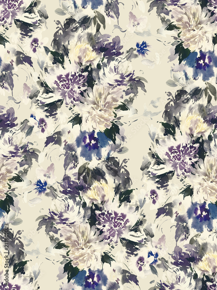 Obraz premium Seamless summer pattern with watercolor flowers handmade.