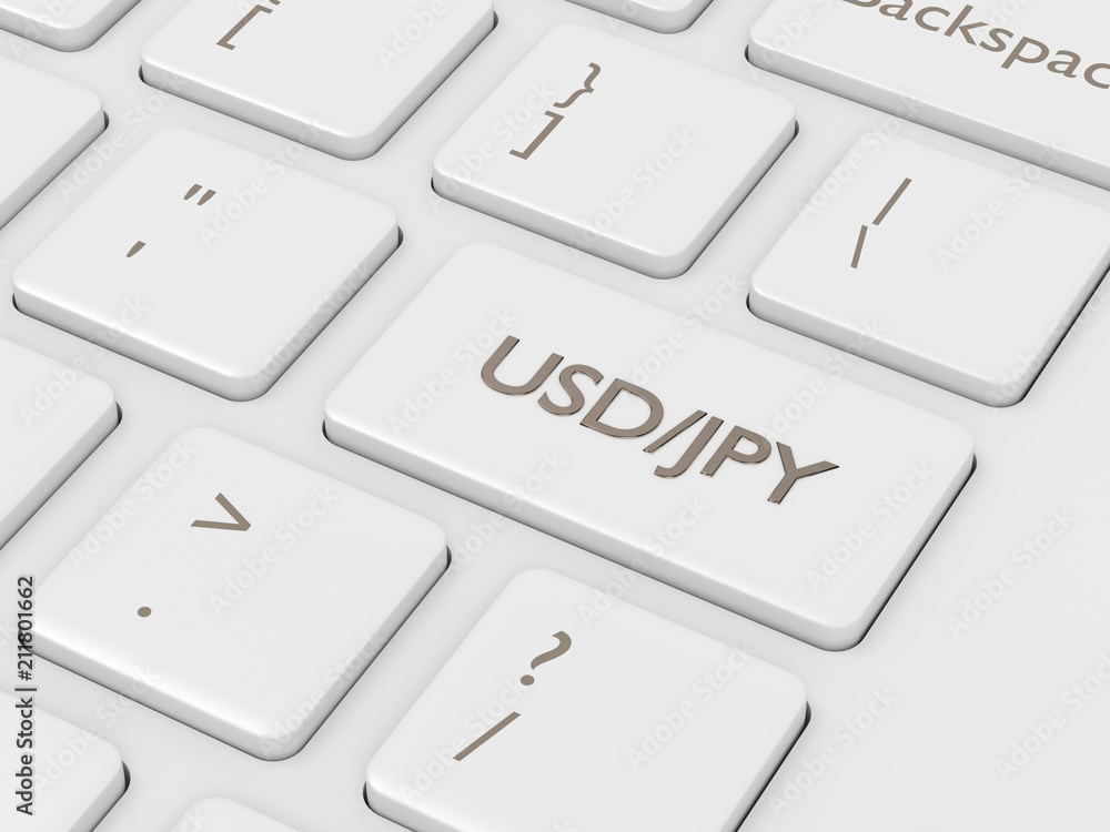 3d render of computer keyboard with yen and dollar button 3d render of computer keyboard with yen and dollar button