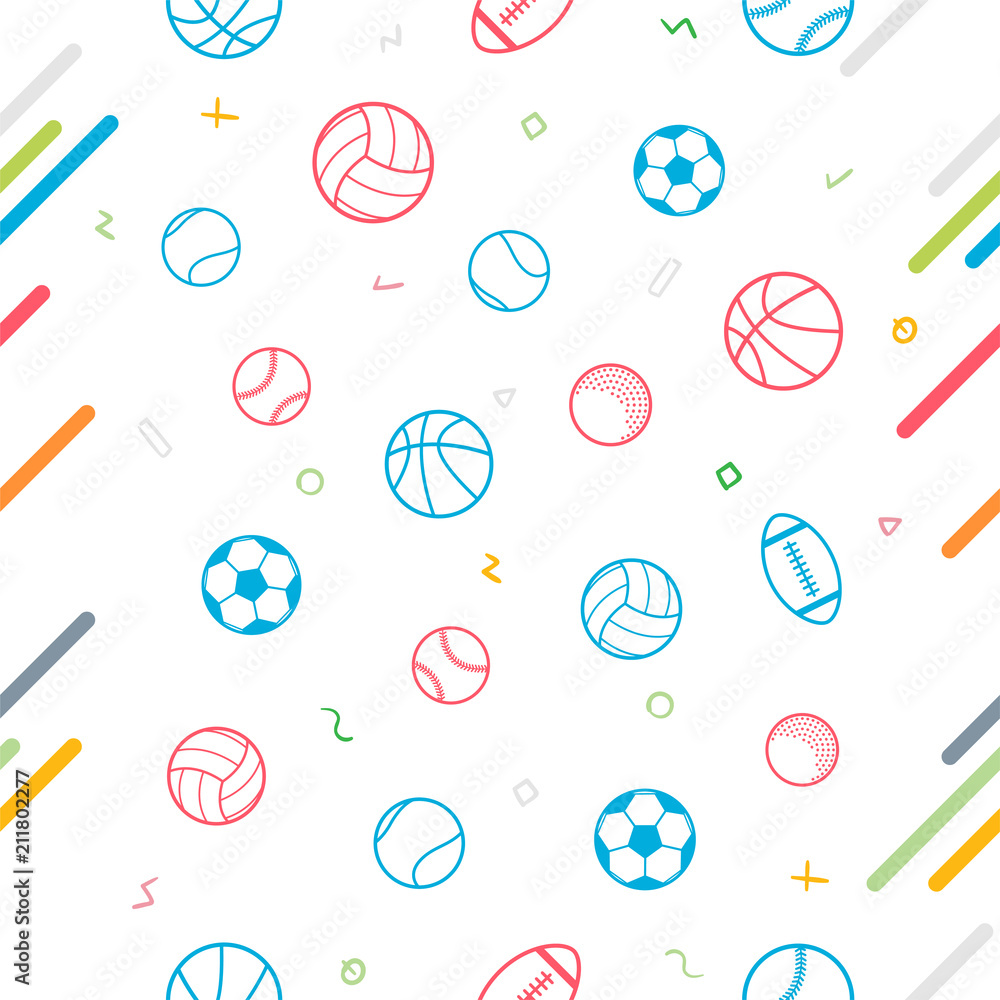 Sport theme seamless pattern background; football; baseball; volleyball;  basketball Stock Vector | Adobe Stock