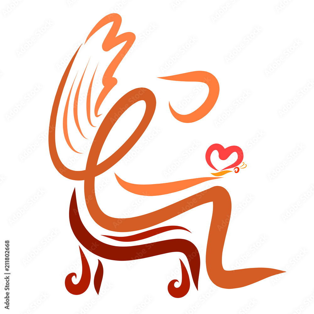 Winged man with a butterfly in his hand, abstraction Winged man with a butterfly in his hand, abstraction
