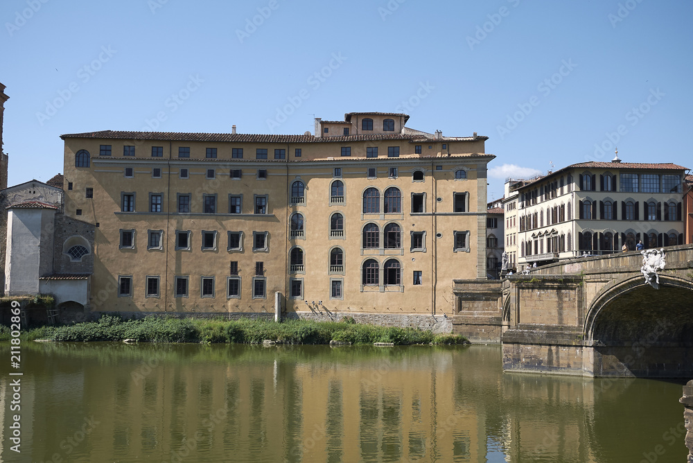 Firenze, Italy - June 21, 2018 : view of South Florence from Lungarno degli Acciaiuoli