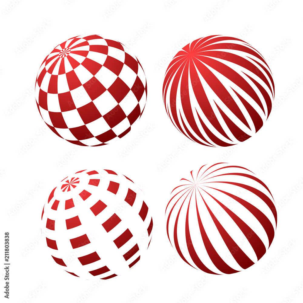 3D spheres with patterns - stripy and checked 3D spheres with patterns - stripy and checked