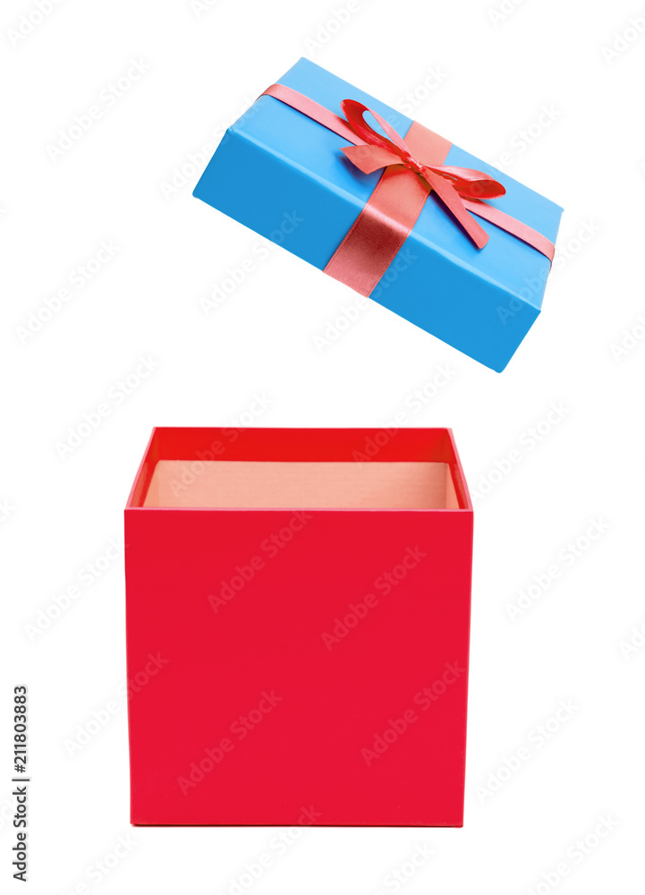 Open red gift box with ribbon bow Open red gift box with ribbon bow