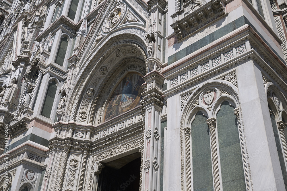 Firenze, Italy - June 21, 2018 : Details of Florence Cathedral (Cattedrale di Santa Maria del Fiore) Firenze, Italy - June 21, 2018 : Details of Florence Cathedral (Cattedrale di Santa Maria del Fiore)
