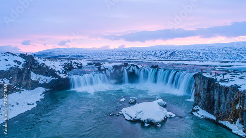 The Godafoss is a waterfall in Iceland. Aerial view and top view. © MAGNIFIER