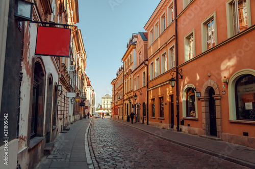 Fototapeta Naklejka Na Ścianę i Meble -  old streets at dawn Warsaw Poland