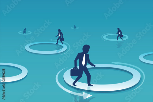 Vector of a businessman walking inside circle