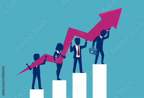 Vector concept of a change of a business direction and teamwork success.