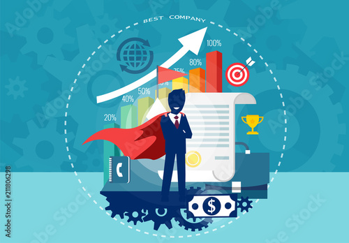 Character cartoon of super hero businessman with successful financial career.