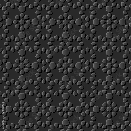 3D dark paper art Islamic geometry cross pattern seamless background © Phoebe Yu