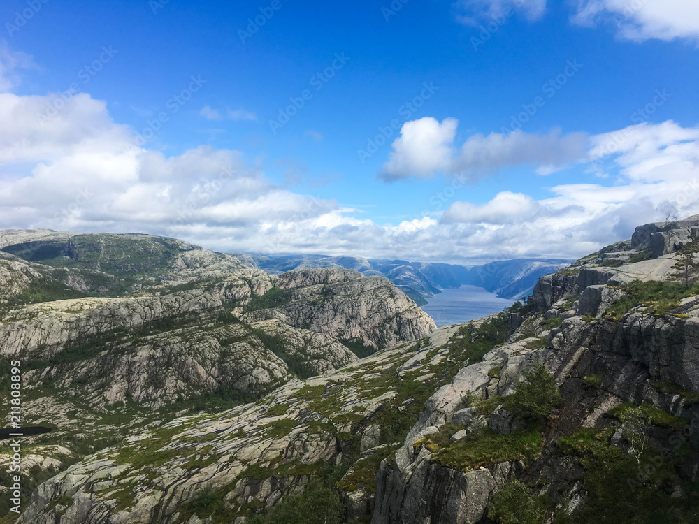 Amazing panorama on the hike to Preikestolen, Norway