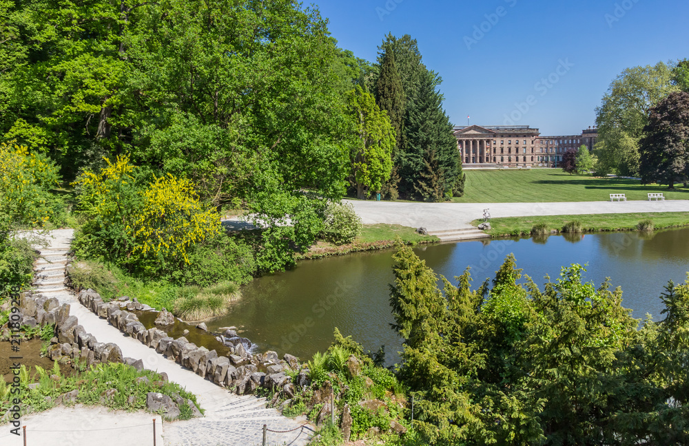 Pond and bridge in the Bergpark of Kassel, Germany Pond and bridge in the Bergpark of Kassel, Germany