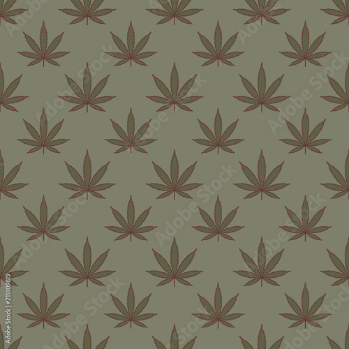 Seamless pattern with marijuana leaf. Cannabis background. Pattern can be used for fabric design, wallpaper, wrapping papers. Isolated vector illustration.