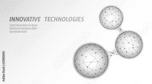 Abstract low poly biological connected cell. Connection world communication technology polygonal. Blue business science concept. Wireframe mesh geometric render white gray vector illustration