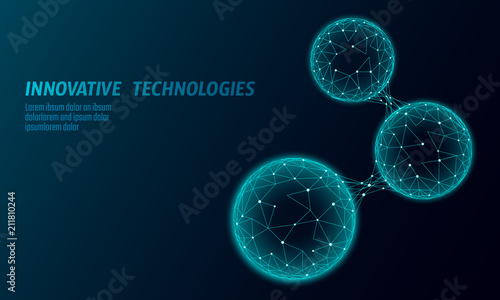 Abstract low poly biological connected cell. Connection world communication technology polygonal. Blue business science presentation concept. Wireframe mesh geometric render blue vector illustration
