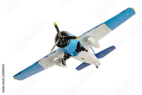 Blue plastic plane isolated on the white background