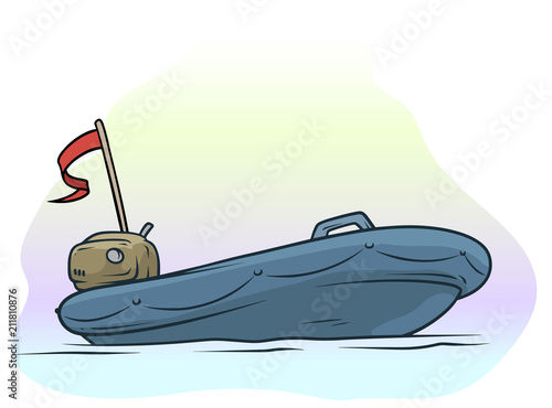 Cartoon empty blue inflatable boat with motor