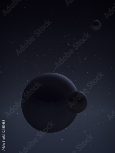 Planet and its satellite. Space landscape.