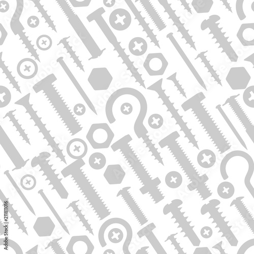 Seamless pattern with bolts nuts nails.