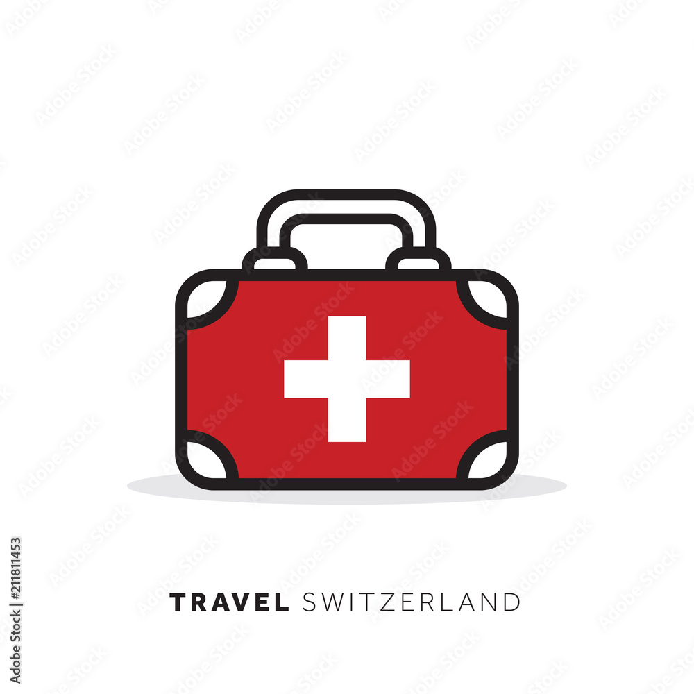 Obraz premium Switzerland travel concept. Suitcase vector icon with national country flag
