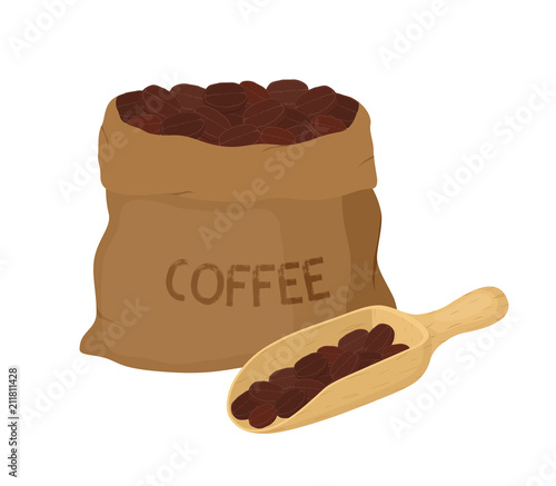 Vector canvas coffee bag with scoop, package