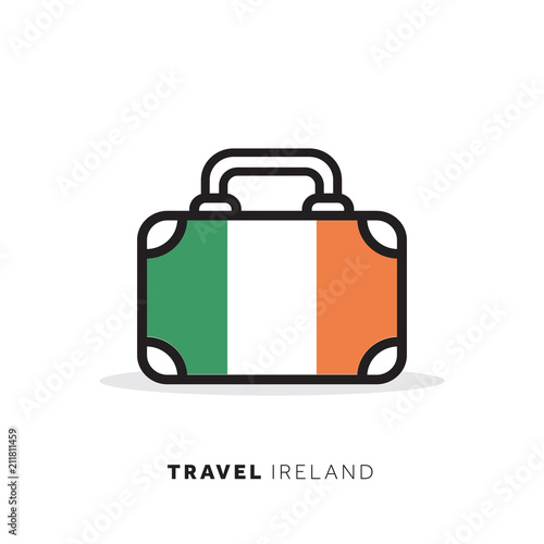 Ireland travel concept. Suitcase vector icon with national country flag