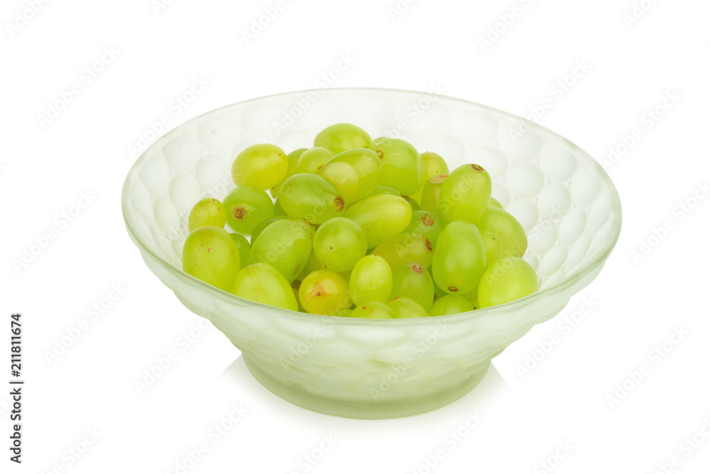 grapes green in bowl isolated on white background grapes green in bowl isolated on white background