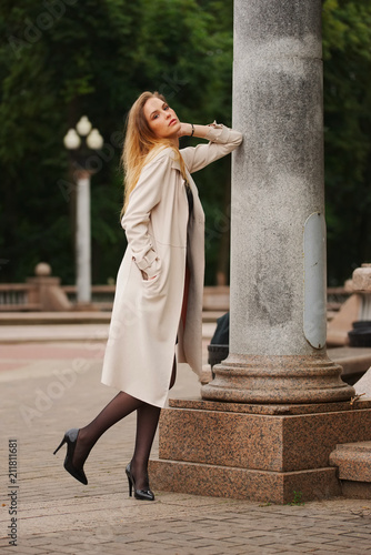 beautiful blonde girl in the street