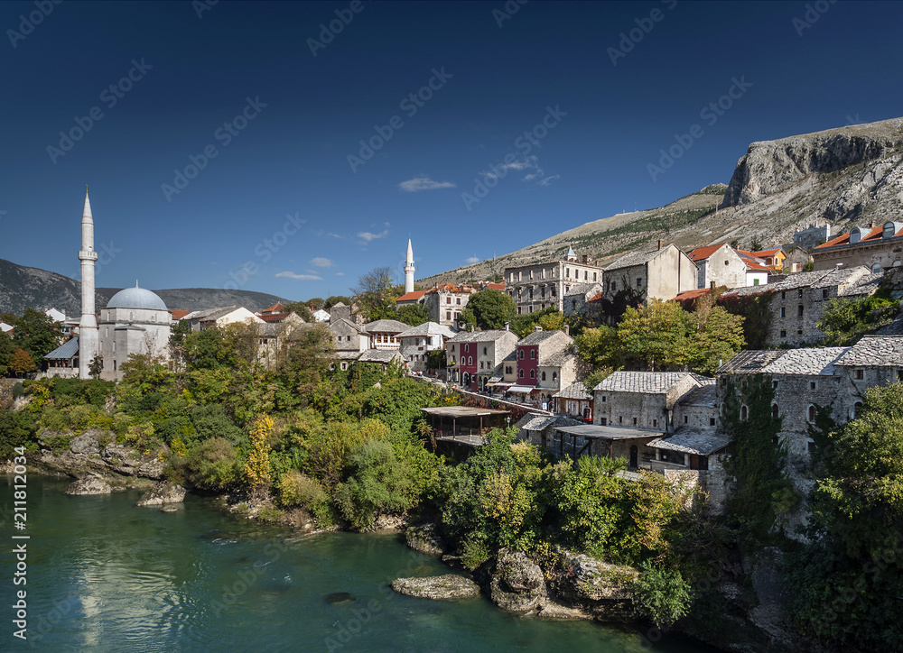 neretva river and old town of mostar bosnia view