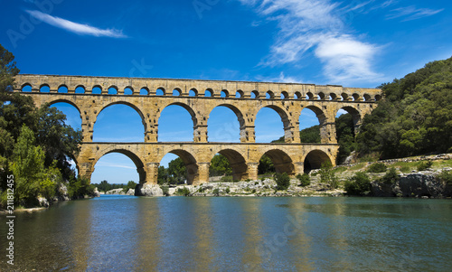 Ancient Roman Aqueduct - Pont du Gard, near Nimes, Languedoc France, Europe