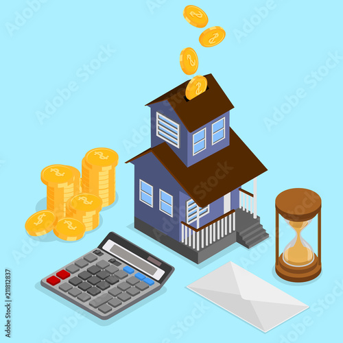Real estate valuation and insurance. Isometric illustration.