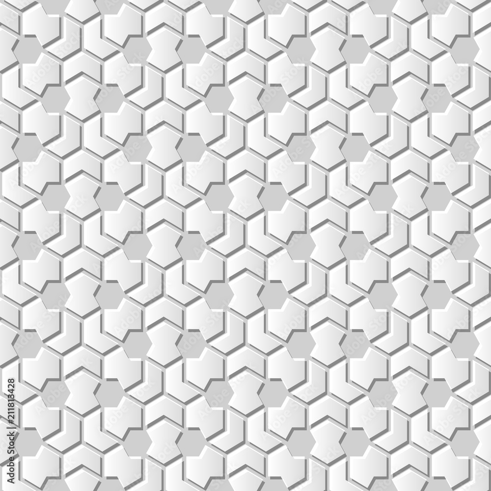3D white paper art Islamic geometry cross pattern seamless background 3D white paper art Islamic geometry cross pattern seamless background